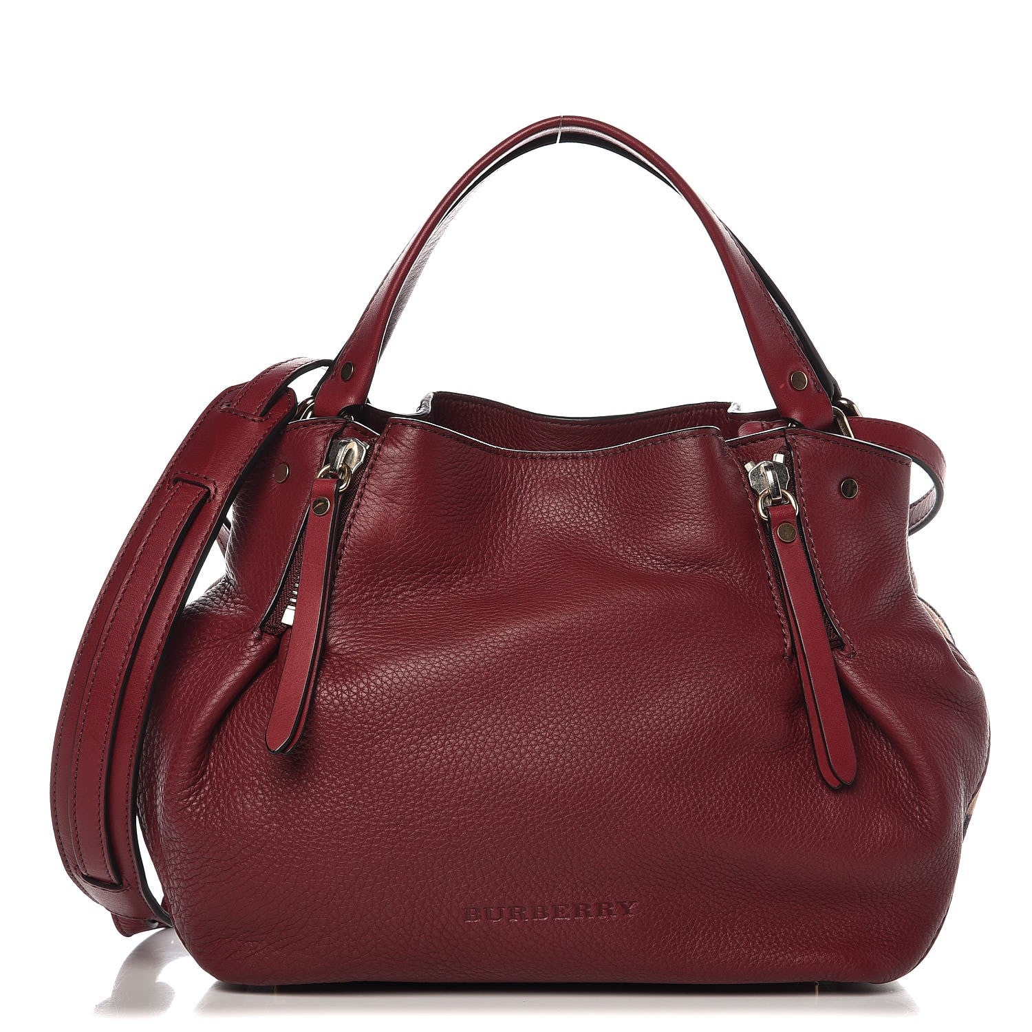 Burberry Grainy Calfskin House Check Small Maidstone Burgundy Red 1 of 9