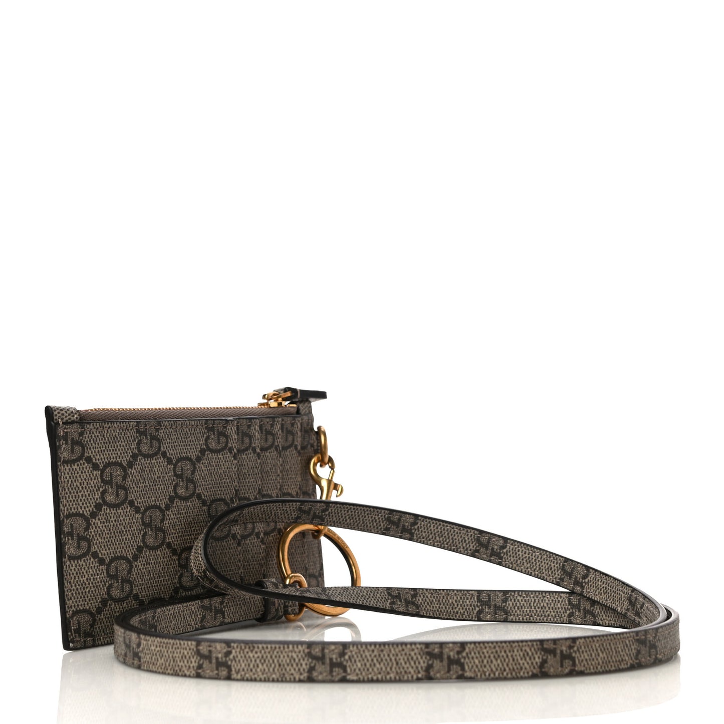 X BALENCIAGA GG Supreme Monogram Logo Card Case With Strap Beige Ebony