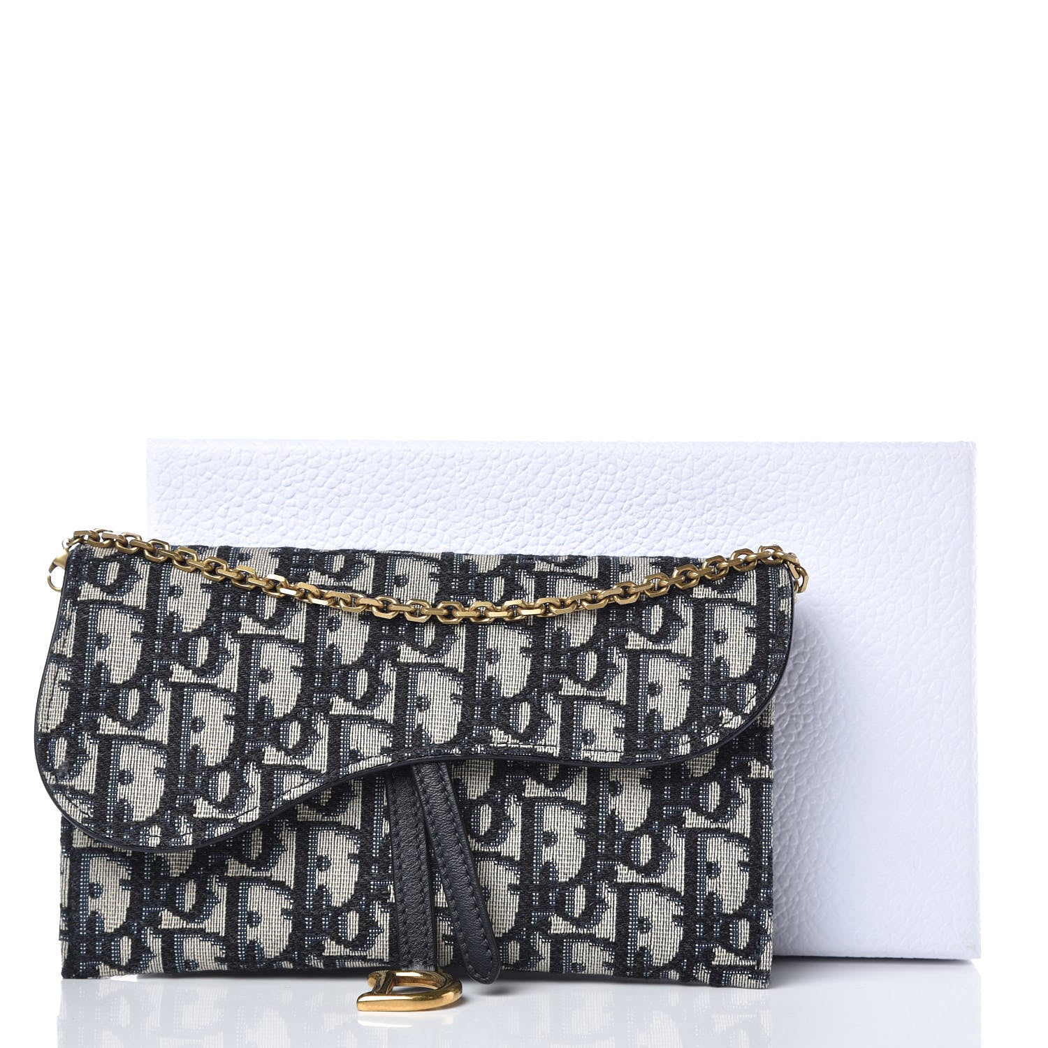 Christian Dior Oblique Saddle Chain Wallet Blue 8 of 8