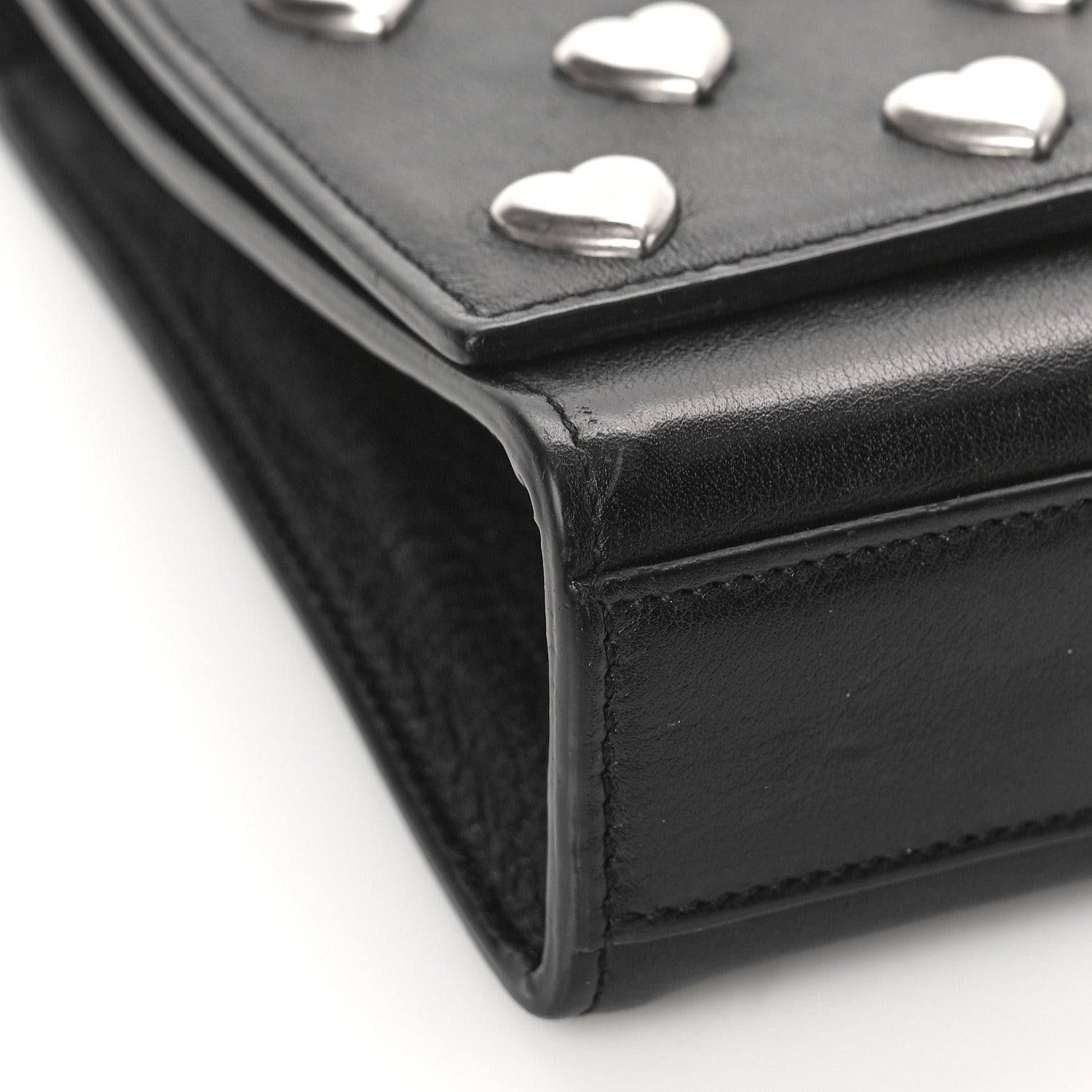 Saint Laurent Calfskin Heart Studded Monogram Chain Wallet Black 7 of 8