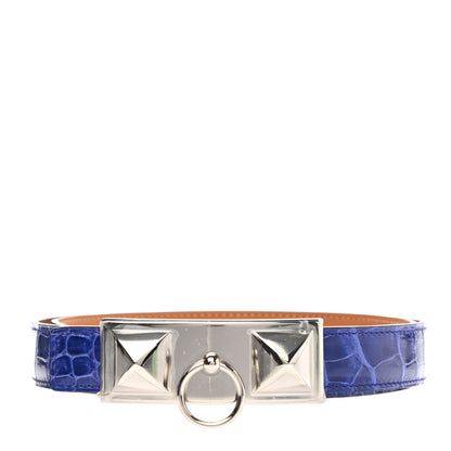 Hermes Shiny Porosus Crocodile Rivale Belt 80 Bleu Electrique 1 of 5