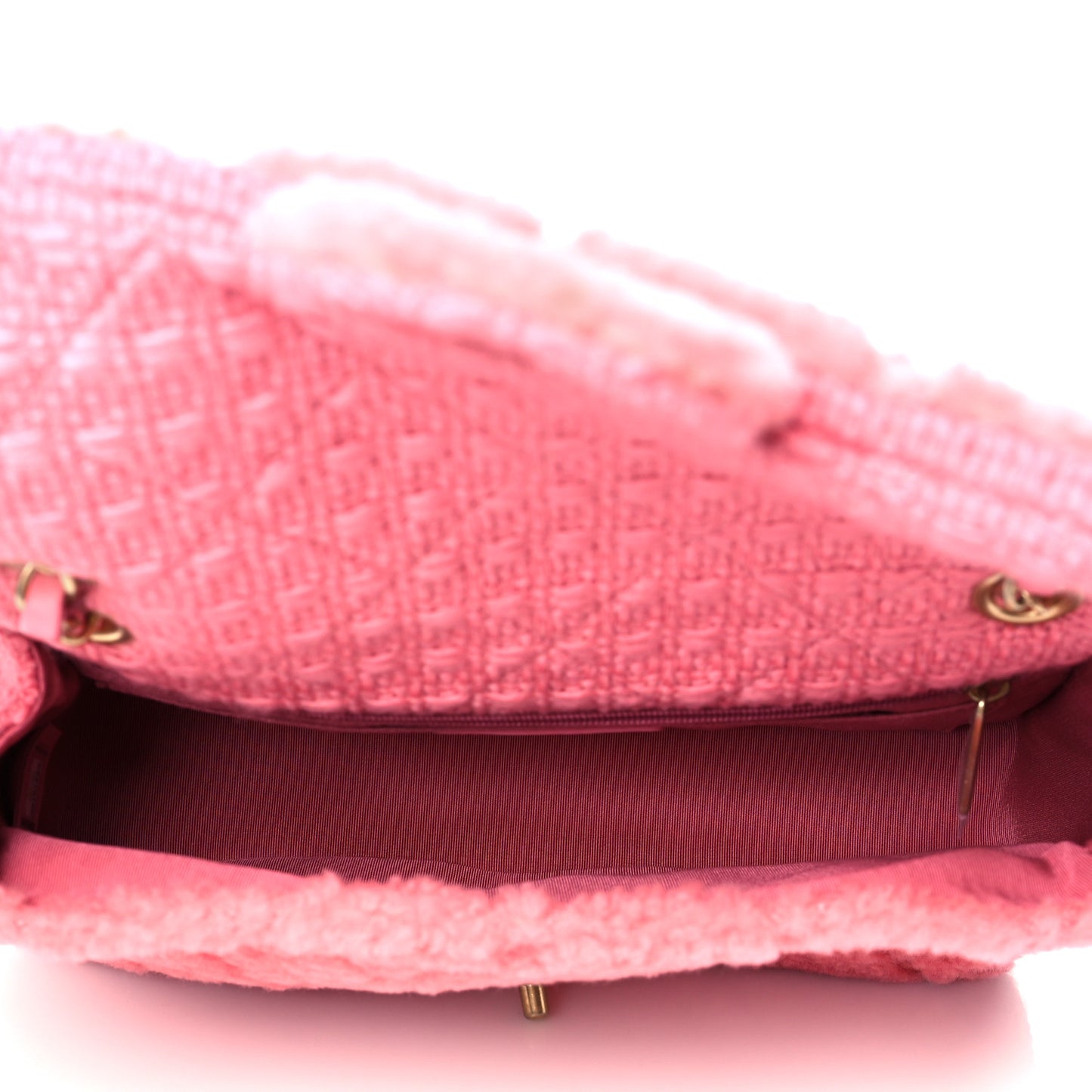 Shearling Sheepskin Tweed Quilted Single Flap Pink