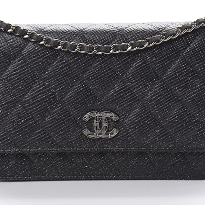 Chanel Glitter Calfskin Quilted Wallet on Chain WOC Black Silver 9 of 12
