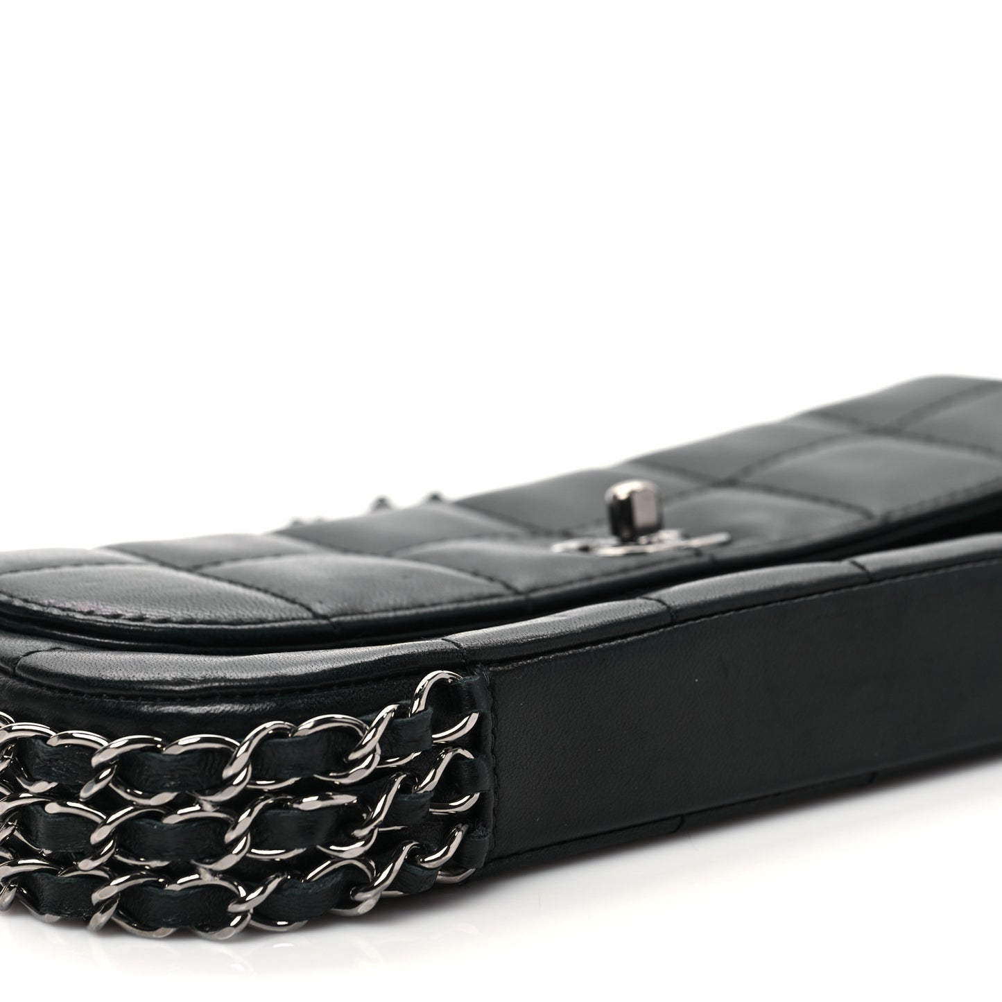 Lambskin Chocolate Bar Quilted Lambskin 3 Chain Flap Black