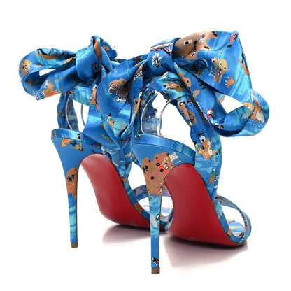 Christian Louboutin Crepe Satin Greekaba Du Desert 100 Sandal 38 Blue Multicolor 4 of 7