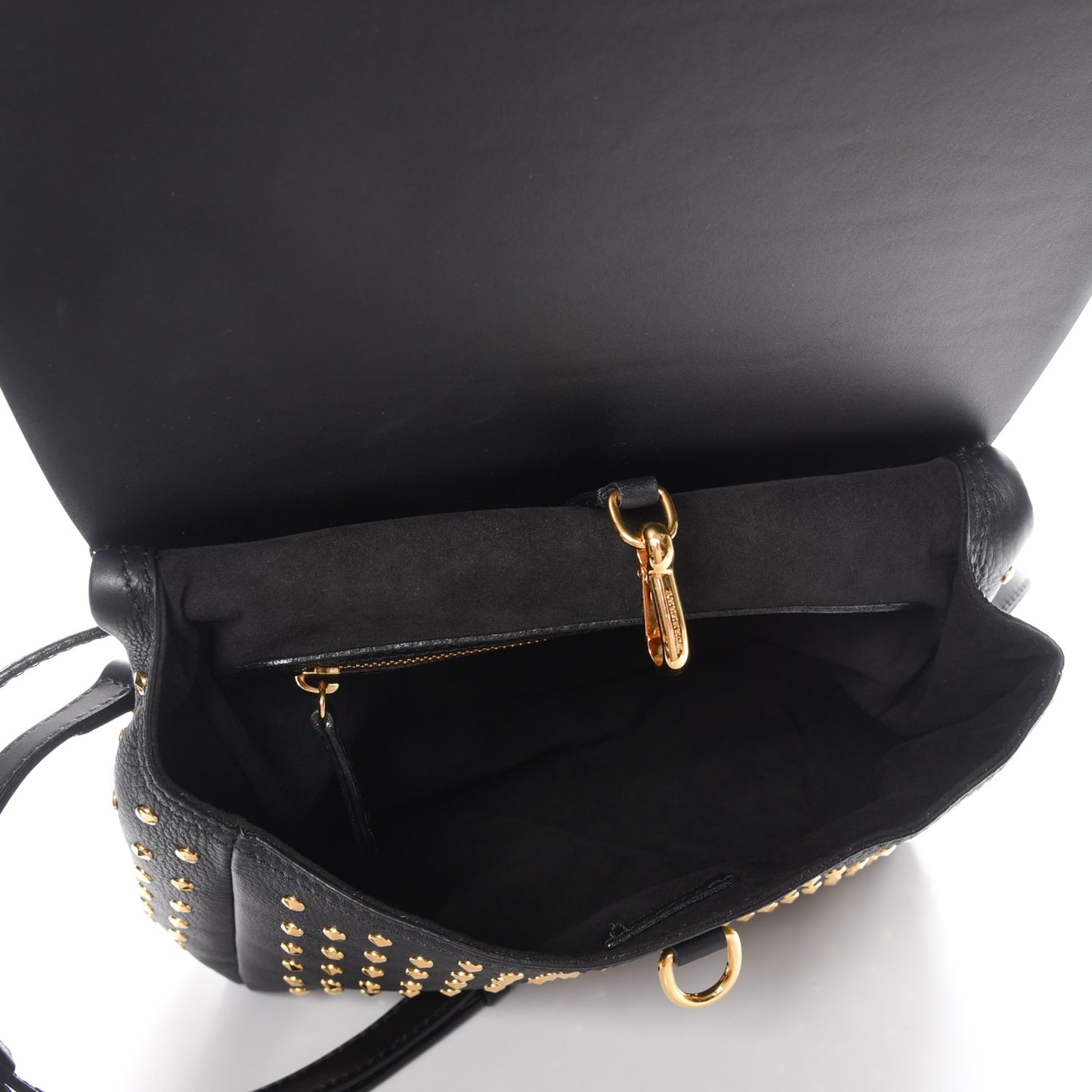 Calfskin Studded Bridle Saddle Bag Black
