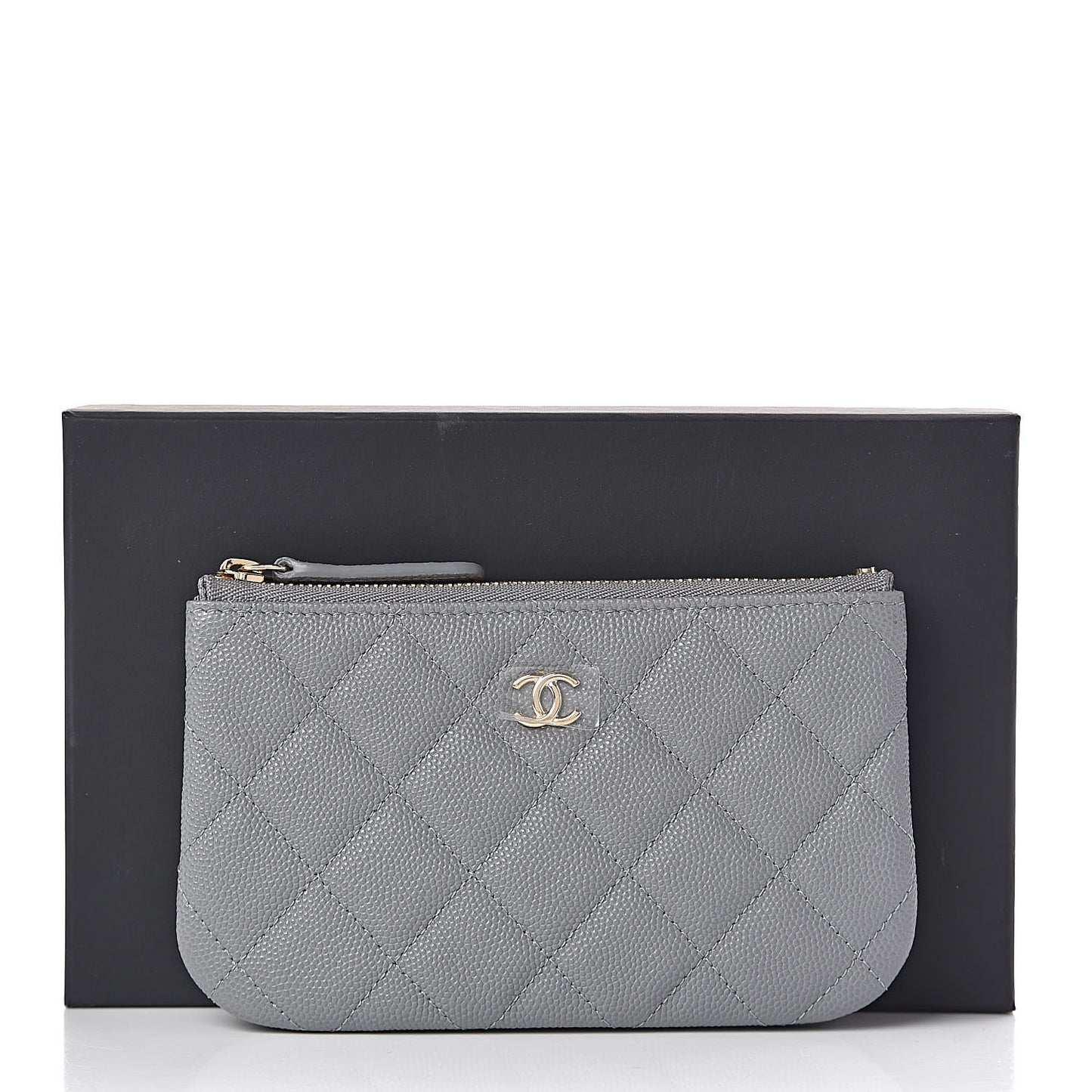 Caviar Quilted Small Cosmetic Case Grey
