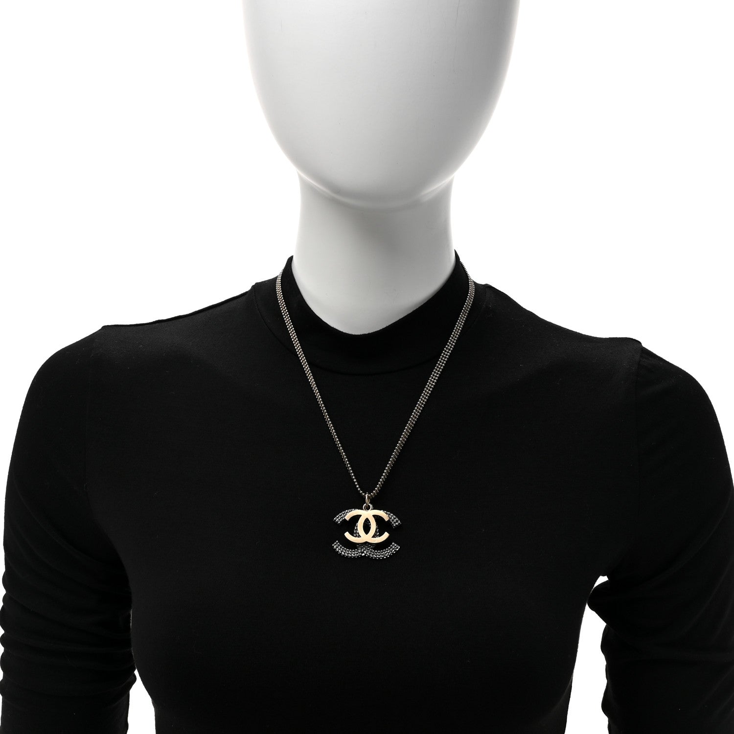 Chanel Double Chain CC Necklace Gold Silver 2 of 5