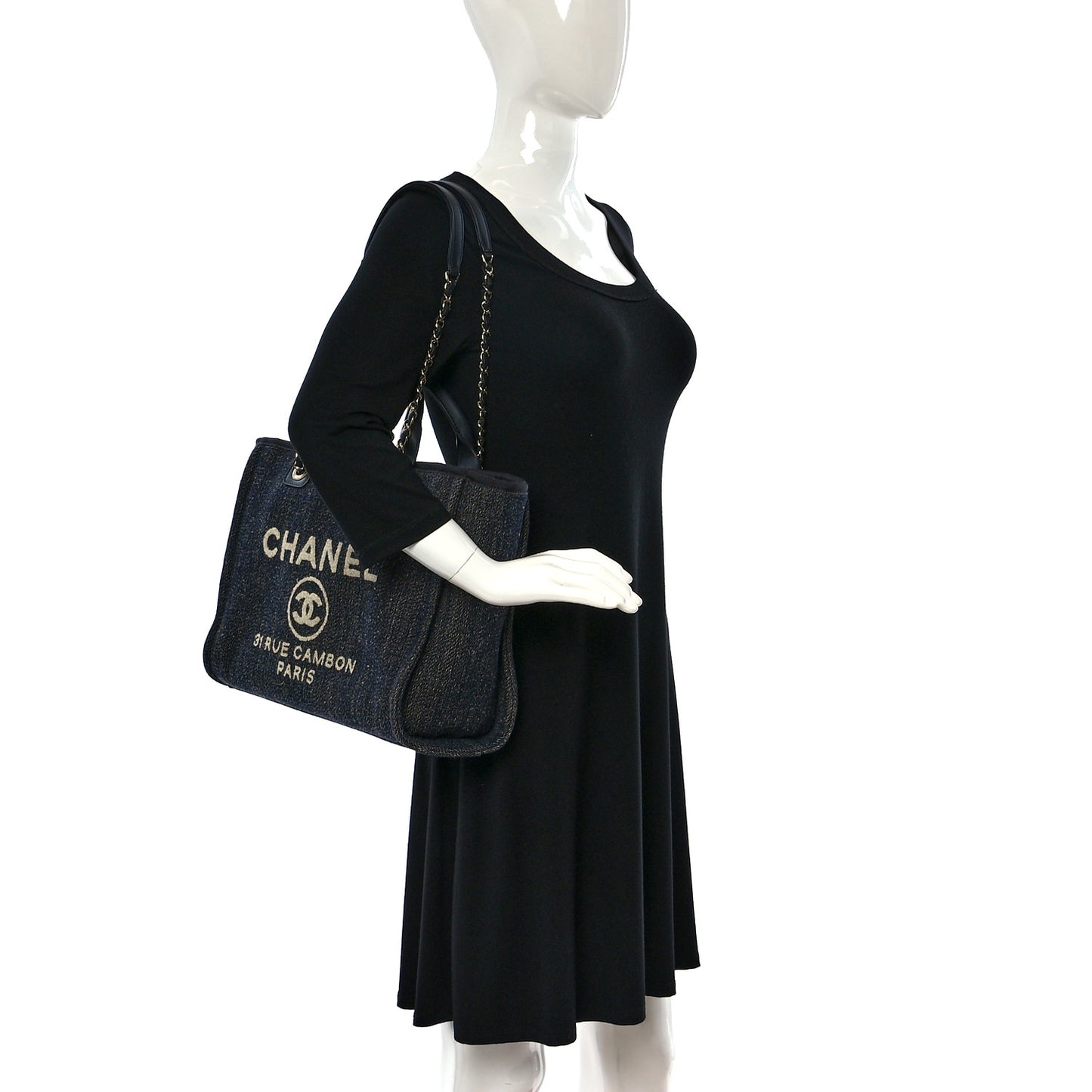Denim Small Deauville Tote Dark Blue White