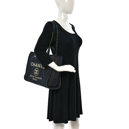 Chanel Denim Small Deauville Tote Dark Blue White 2 of 13