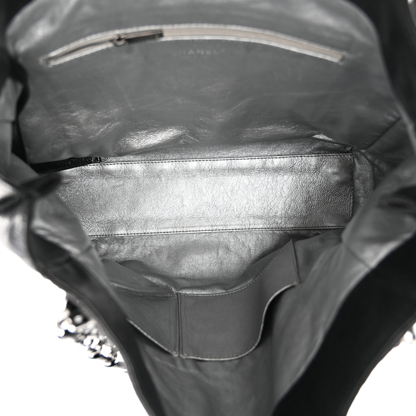 Glazed Calfskin Modern Chain Tote Black