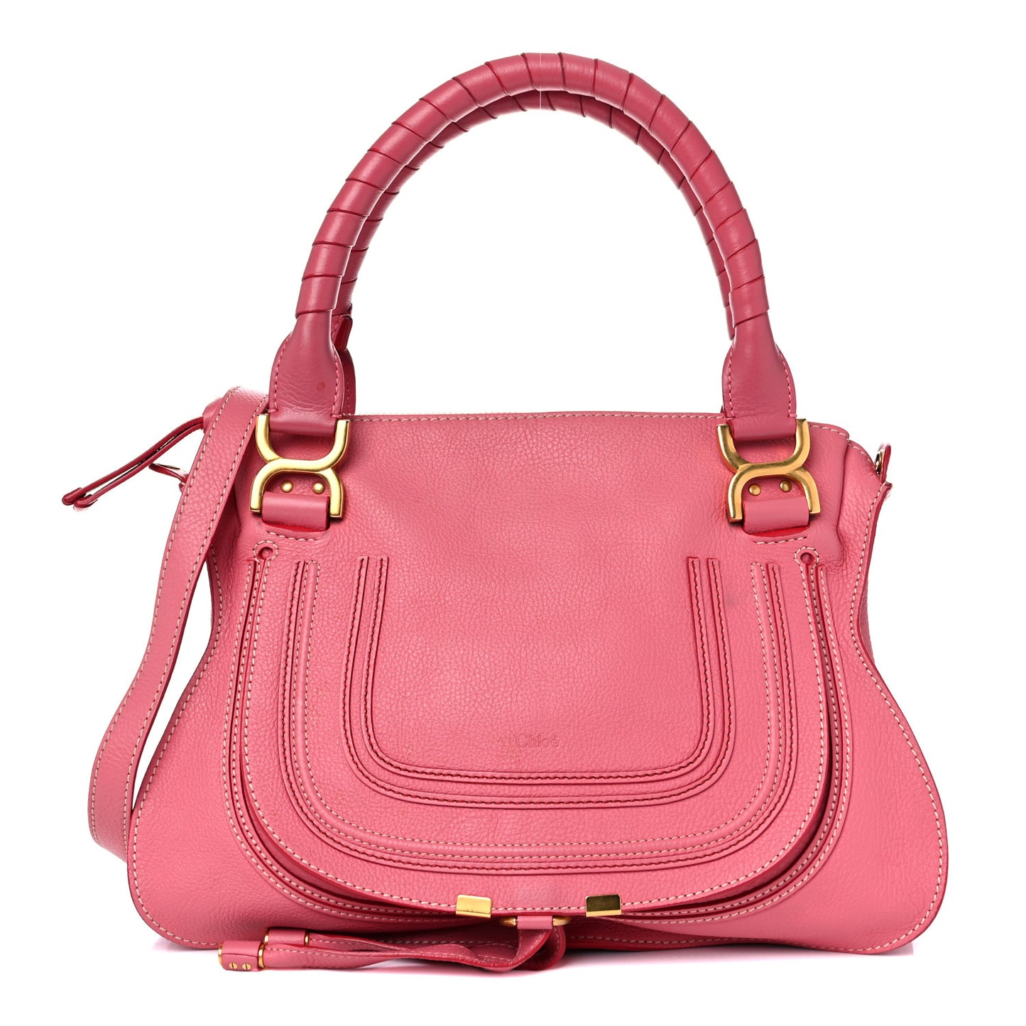 Calfskin Small Marcie Satchel Coral Pop