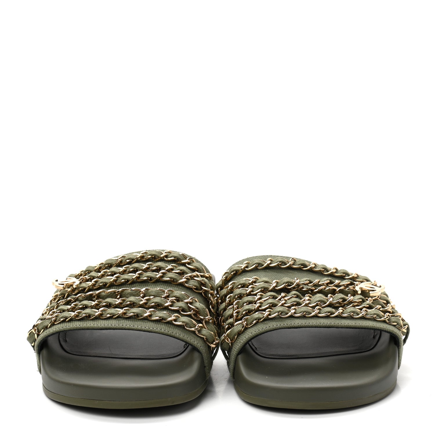 Chanel Canvas Chain Flat Sandals 40 Khaki 2 of 8