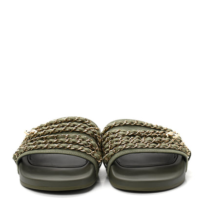Chanel Canvas Chain Flat Sandals 40 Khaki 2 of 8