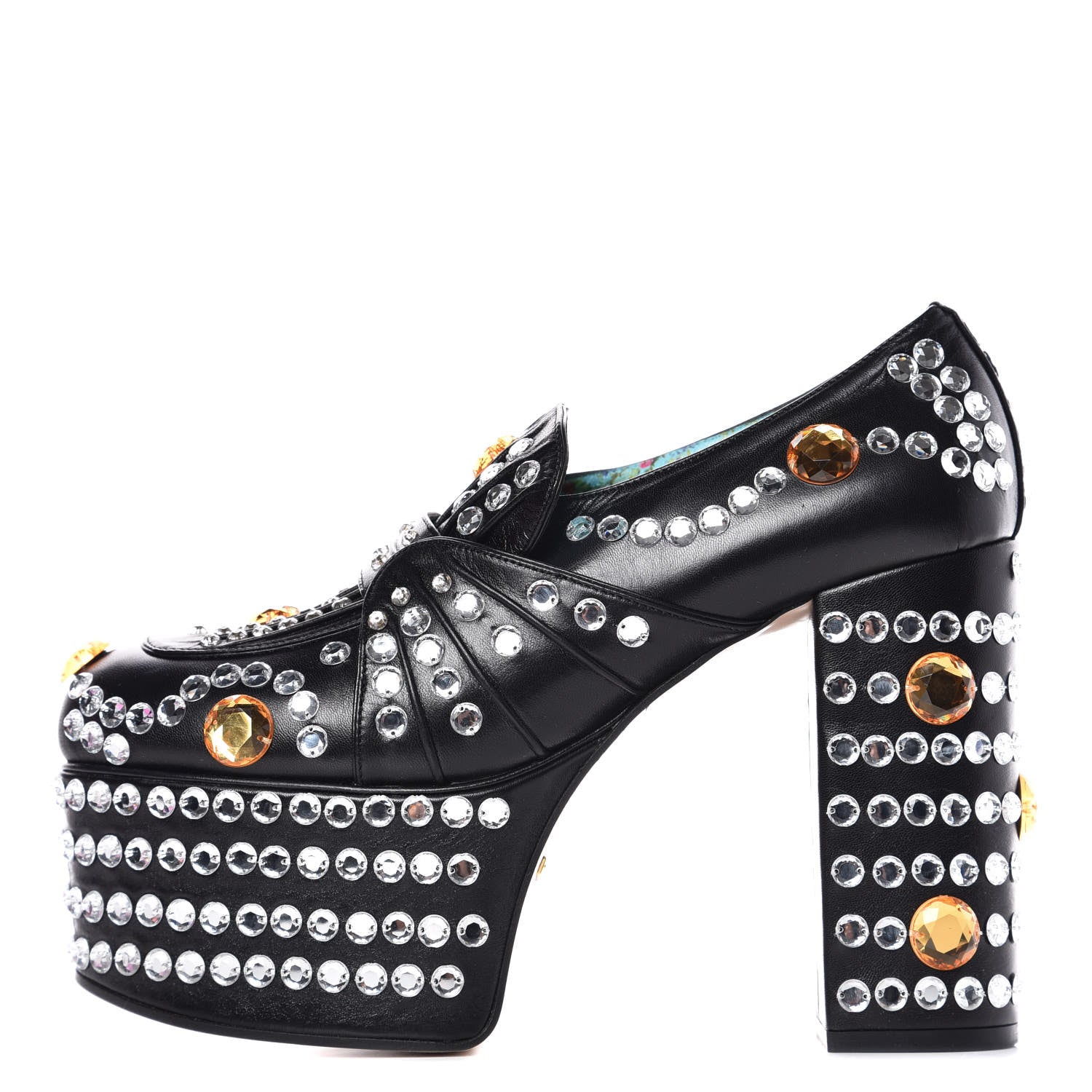 Gucci Malaga Kid Crystal Amilna Platform Loafer 38.5 Black 1 of 9