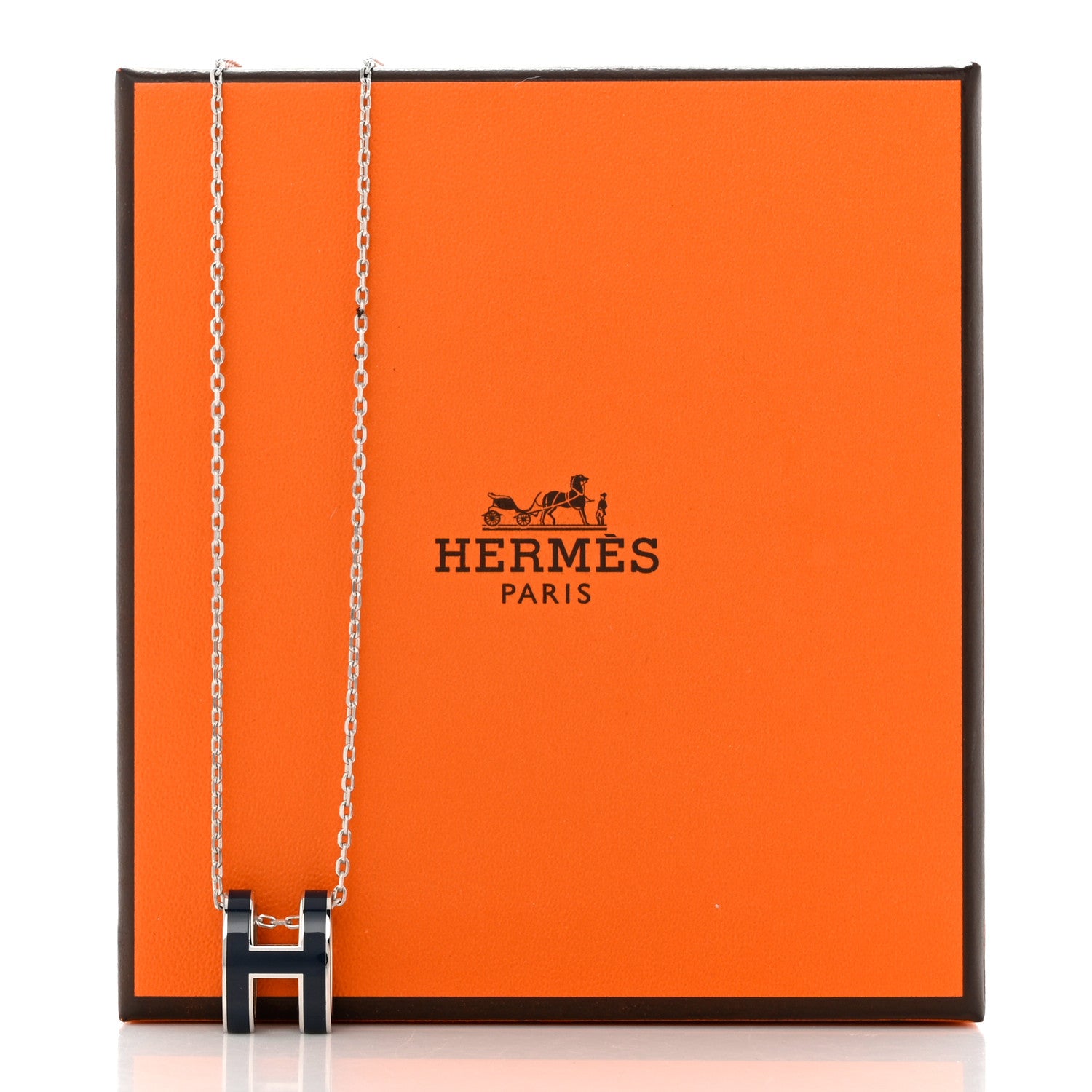 Hermes Lacquered Palladium Pop H Pendant Necklace Bleu Abysse 8 of 8