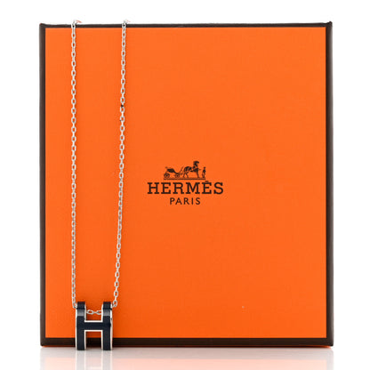 Hermes Lacquered Palladium Pop H Pendant Necklace Bleu Abysse 8 of 8