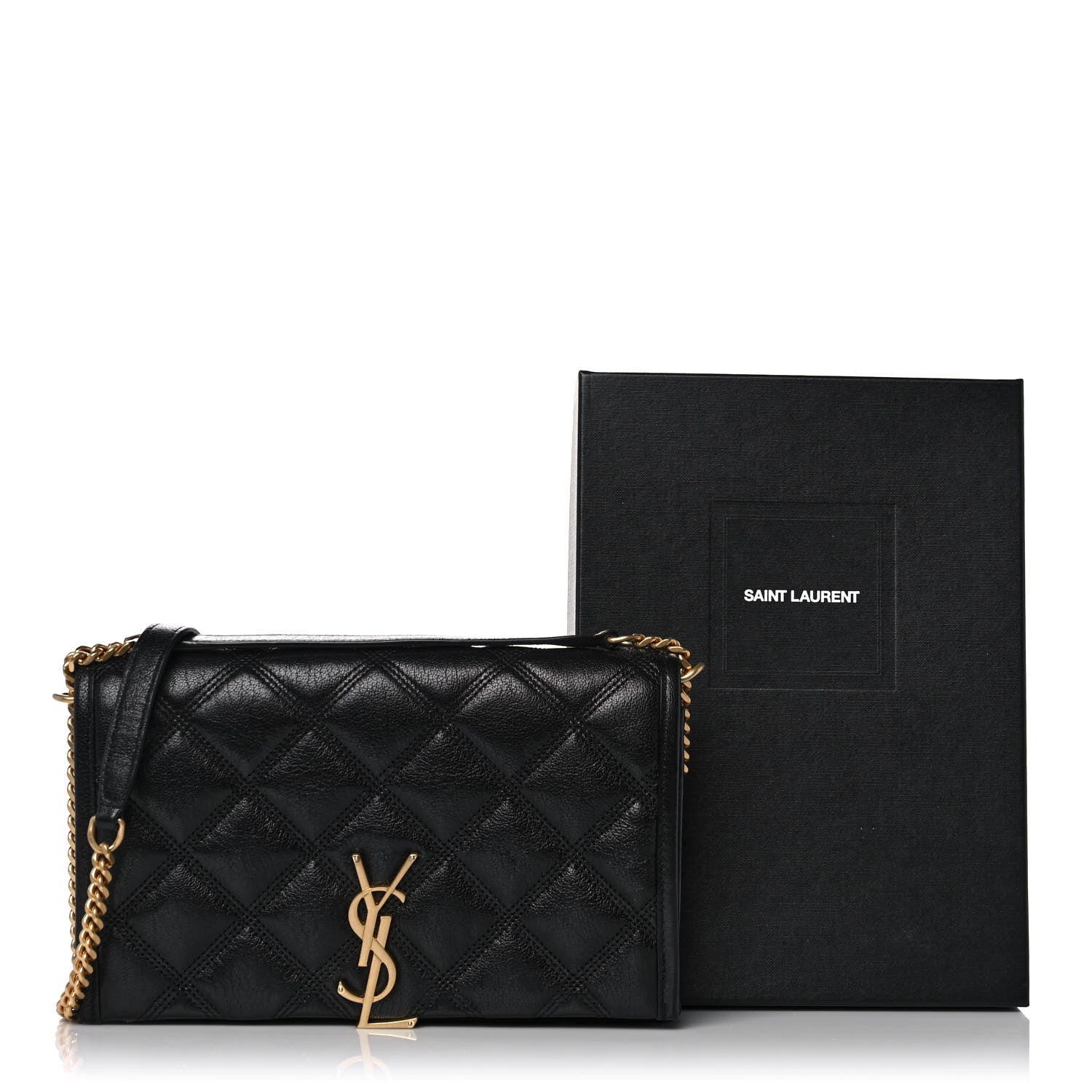 Saint Laurent Lambskin Diamond Quilted Becky Chain Wallet Black 10 of 10
