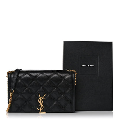 Saint Laurent Lambskin Diamond Quilted Becky Chain Wallet Black 10 of 10