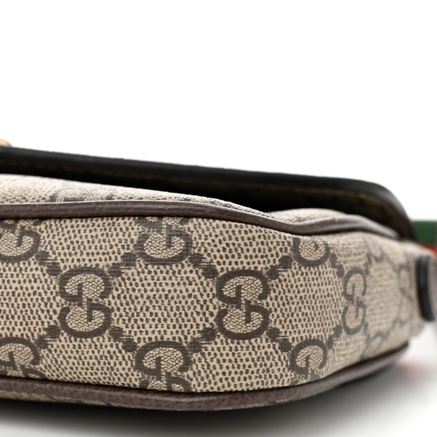 GG Supreme Monogram Textured Dollar Calfskin Web Mini Ophidia Envelope Shoulder Bag Beige Ebony