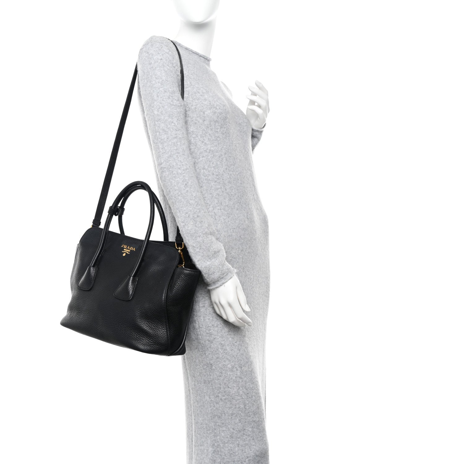 Prada Vitello Daino Shopping Tote Black 2 of 9
