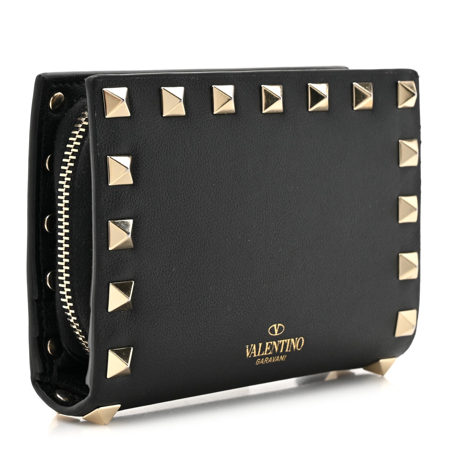 Valentino Garavani Vitello Rockstud Compact Zip Around Wallet Black 3 of 9