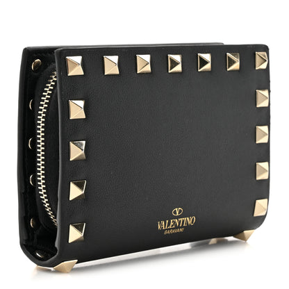Valentino Garavani Vitello Rockstud Compact Zip Around Wallet Black 3 of 9