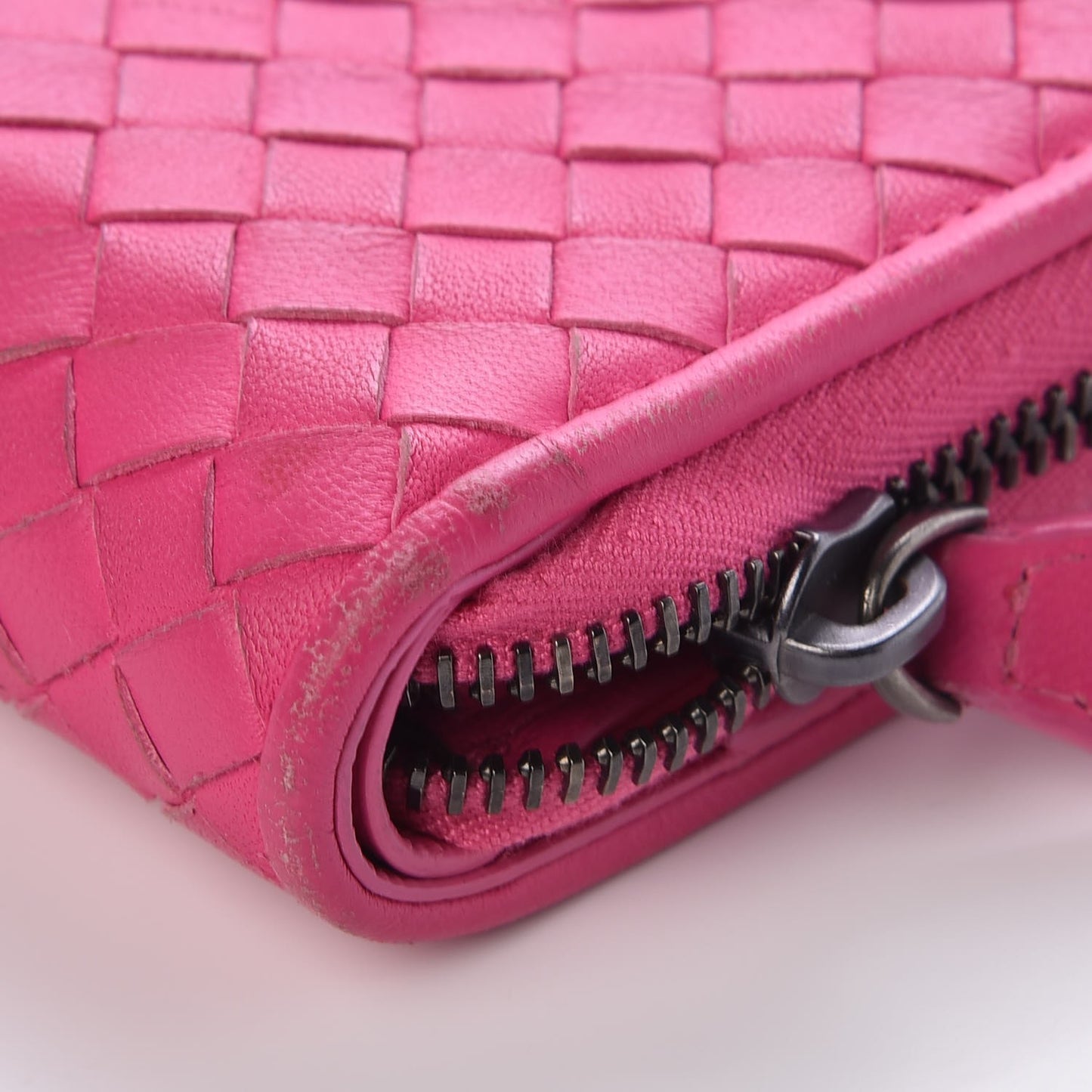 Nappa Intrecciato Zip Around Wallet Pink