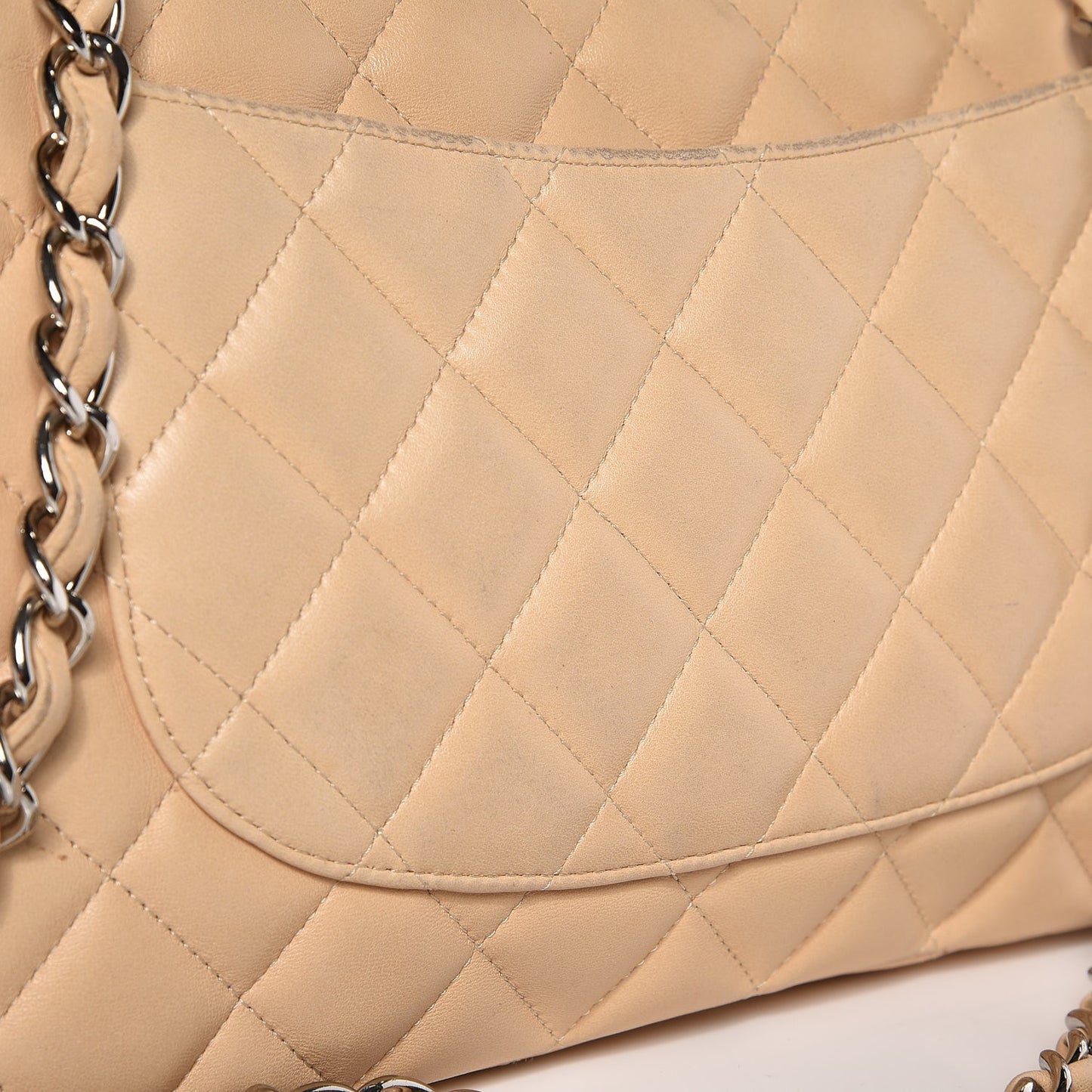 Lambskin Quilted Jumbo Single Flap Beige