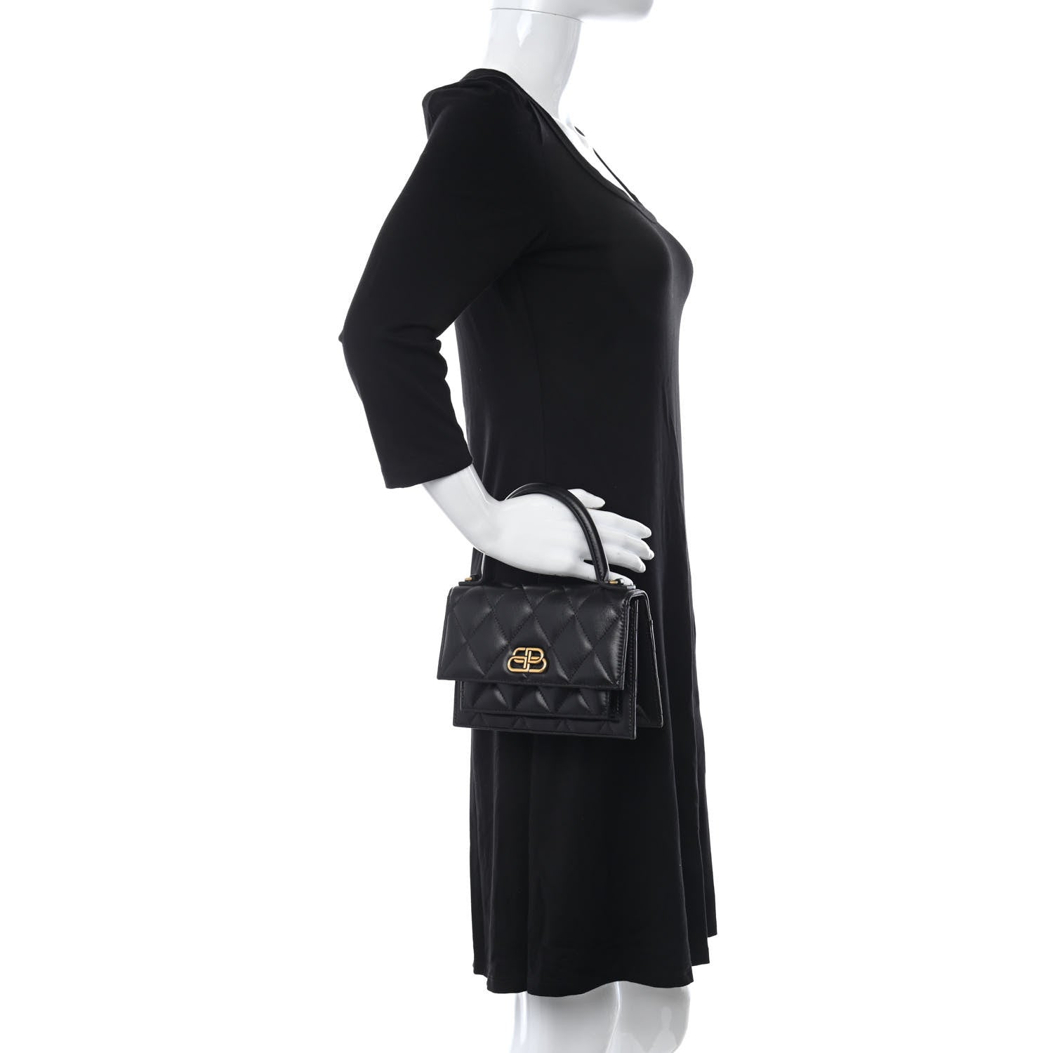 Balenciaga Nappa Calfskin Quilted XS Sharp Top Handle Bag Black 2 of 11