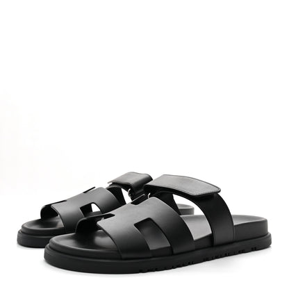 Hermes Calfskin Womens Chypre Sandals 38 Black 4 of 10