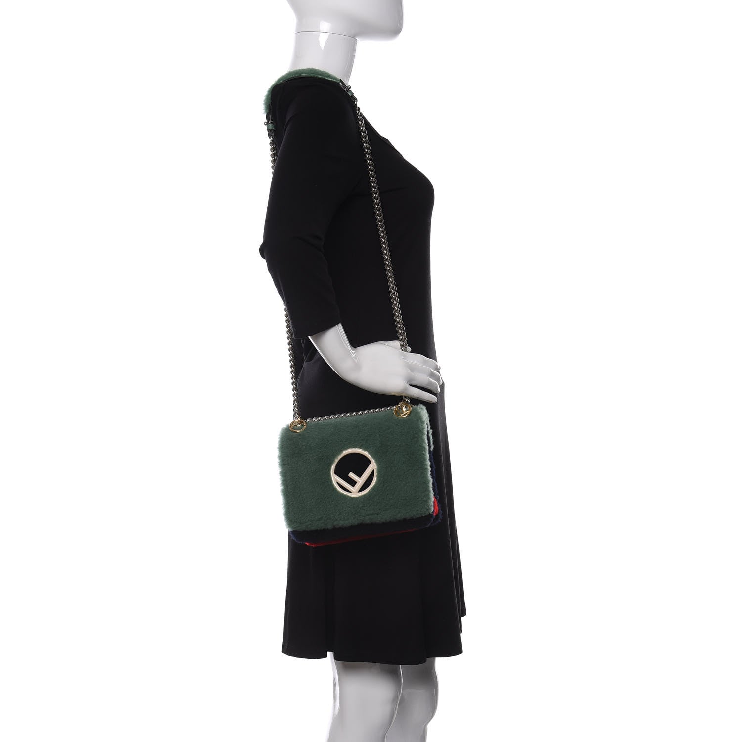 Fendi Shearling Vitello Century F is Fendi Small Kan I Shoulder Bag Verde Acqua Black Mosto 2 of 10