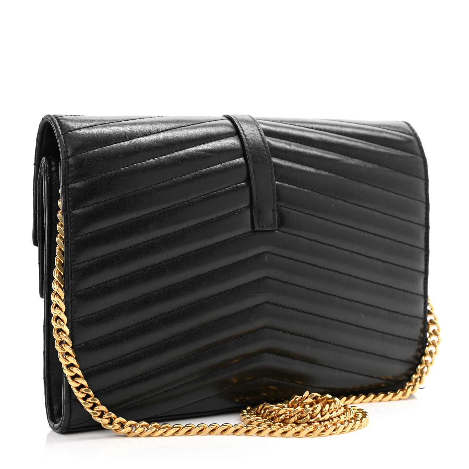 Saint Laurent Lambskin Matelasse Chevron Monogram Sulpice Chain Wallet Black 3 of 26