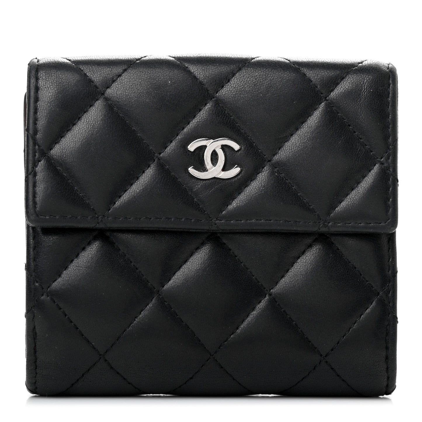 Lambskin Quilted Compact French Flap Wallet Black