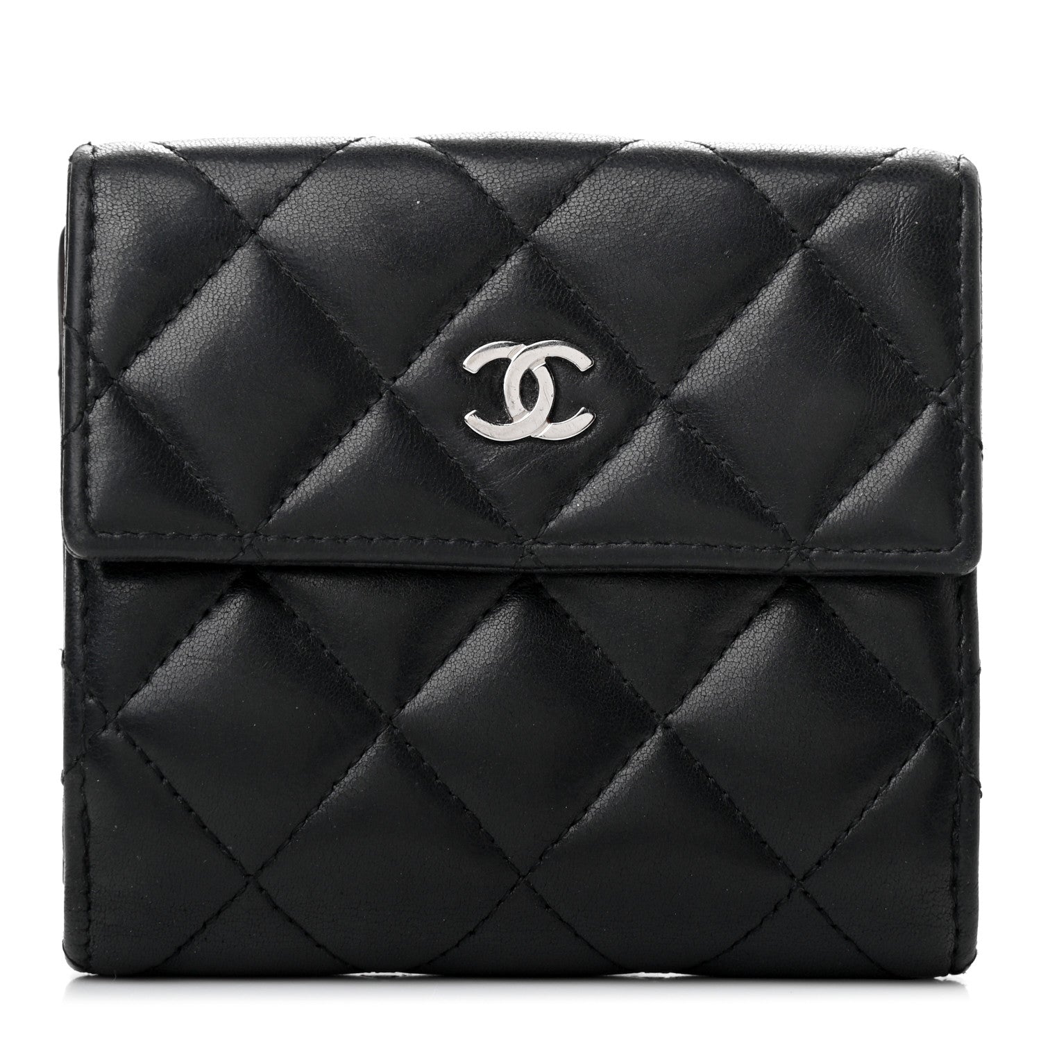 Chanel Lambskin Quilted Compact French Flap Wallet Black 1 of 6