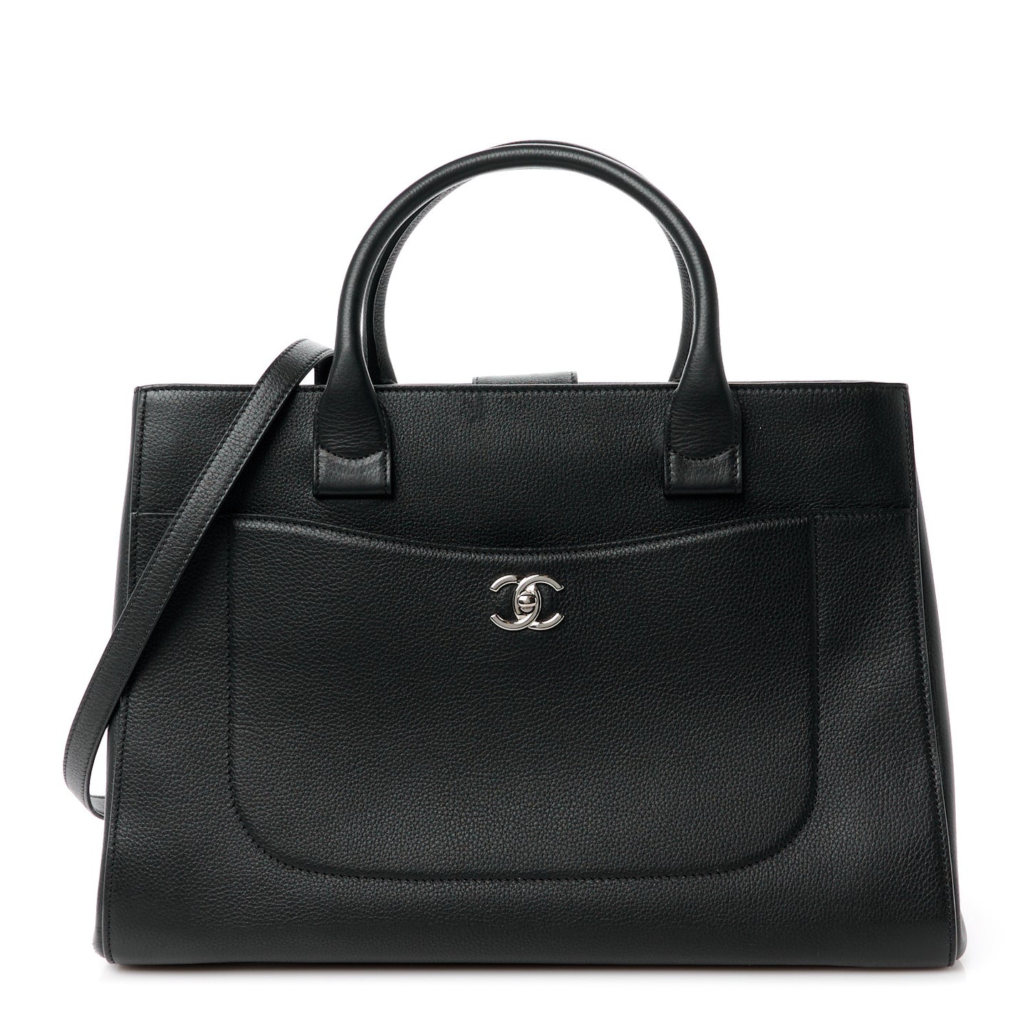 Grained Calfskin Medium Neo Executive Shopper Tote Black