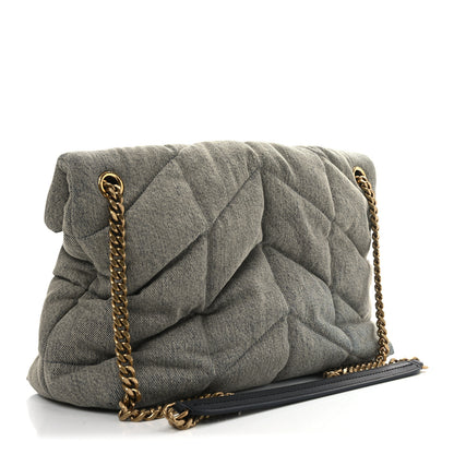 Saint Laurent Denim Quilted Medium Loulou Puffer Monogram Chain Satchel Azur 3 of 9