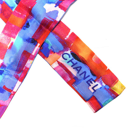 Chanel Silk Slim Bandeau Scarf Blue Red 3 of 3