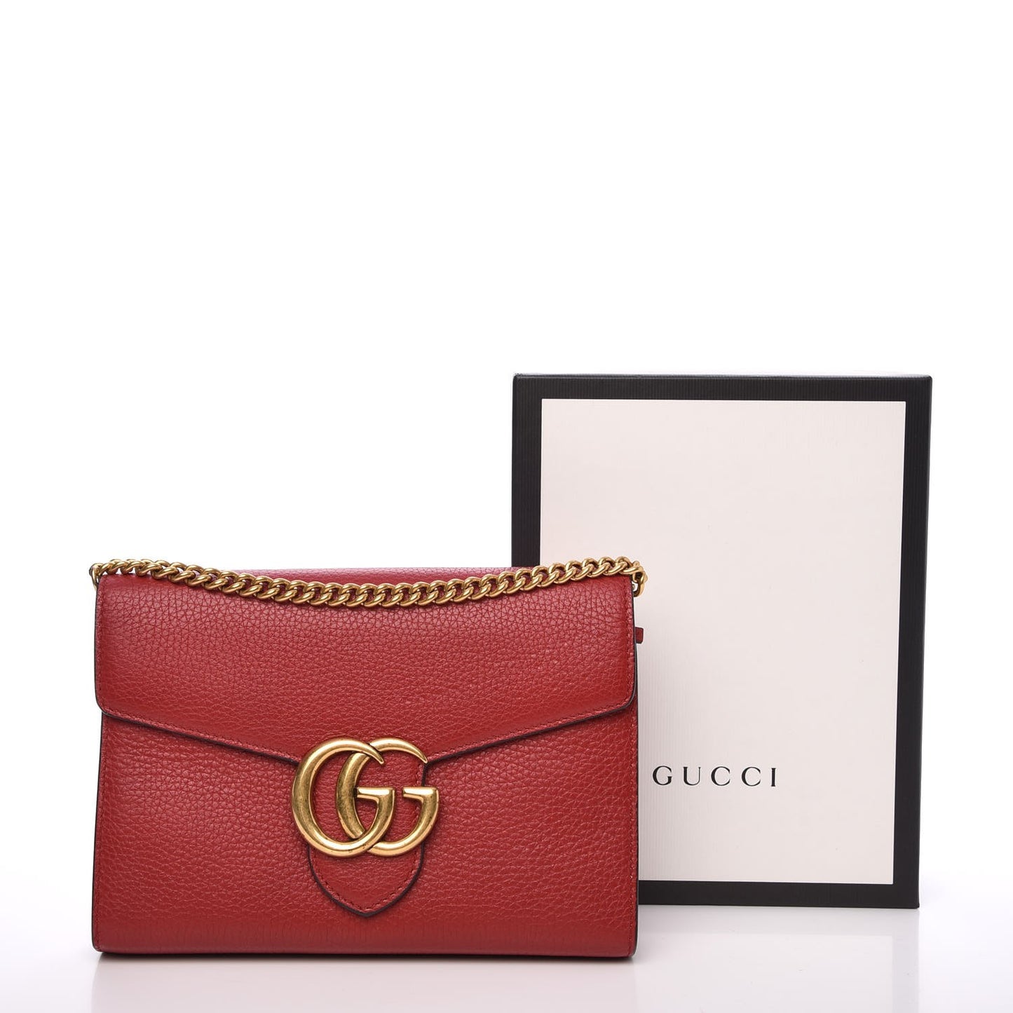 Calfskin GG Marmont Chain Wallet Vulcanic Red