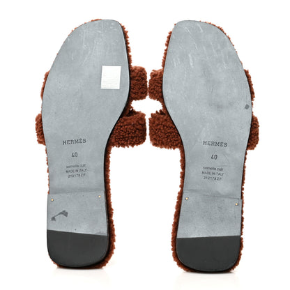 Hermes Woolskin Oran Sandals 40 Cognac 5 of 7