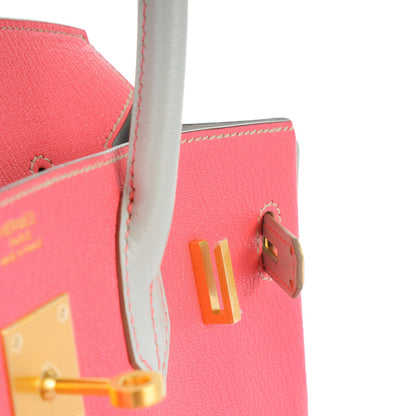 Hermes Chevre Mysore Bi-Color Horseshoe Birkin 30 Rose Lipstick Gris Perle 17 of 25