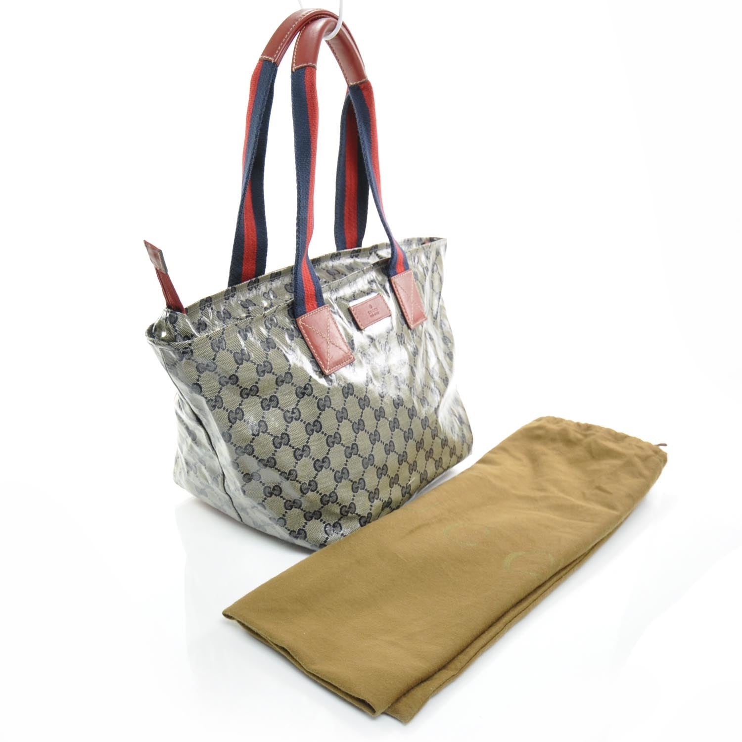 Gucci Crystal Monogram Medium Web Handle Bucket Tote Navy 3 of 8