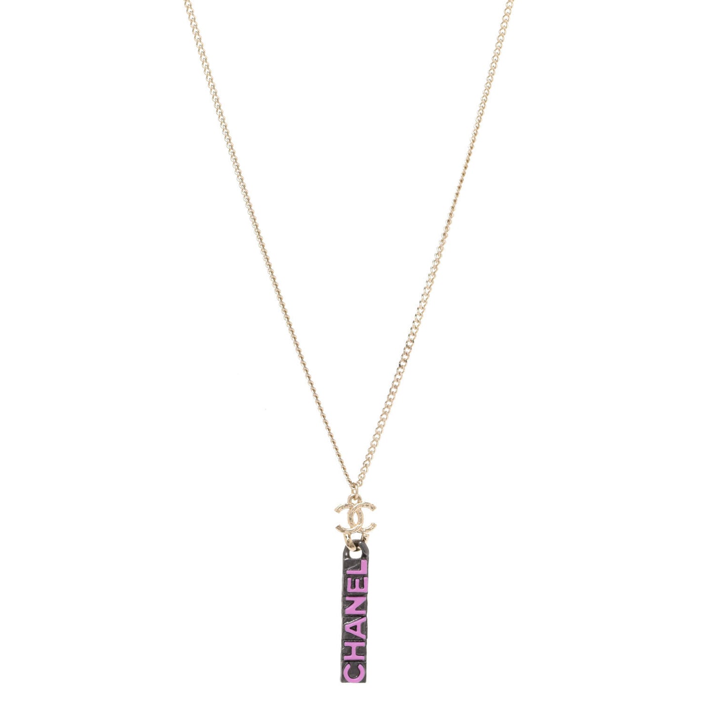 Enamel CC Logo Chain Necklace Ruthenium Pink