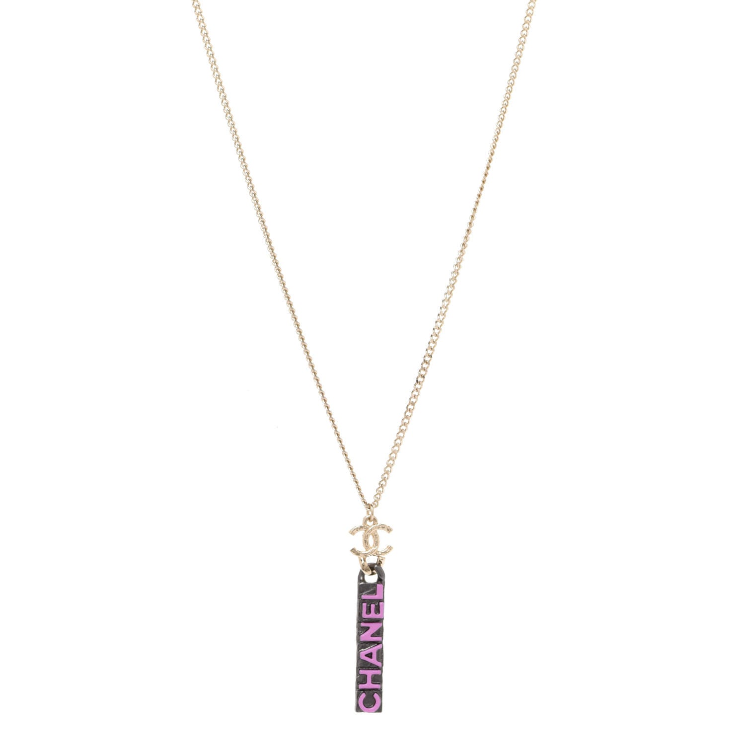 Chanel Enamel CC Logo Chain Necklace Ruthenium Pink 1 of 6