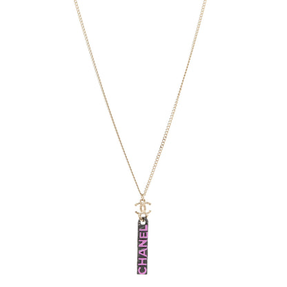 Chanel Enamel CC Logo Chain Necklace Ruthenium Pink 1 of 6