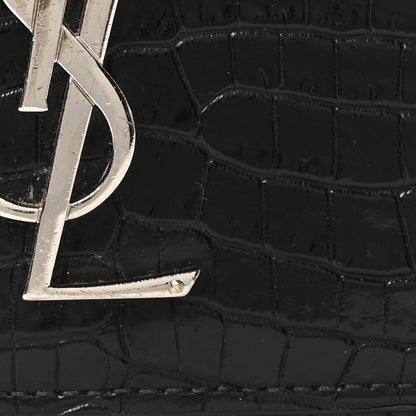 Saint Laurent Calfskin Crocodile Embossed Monogram Sunset Top Handle Chain Wallet Black 7 of 9
