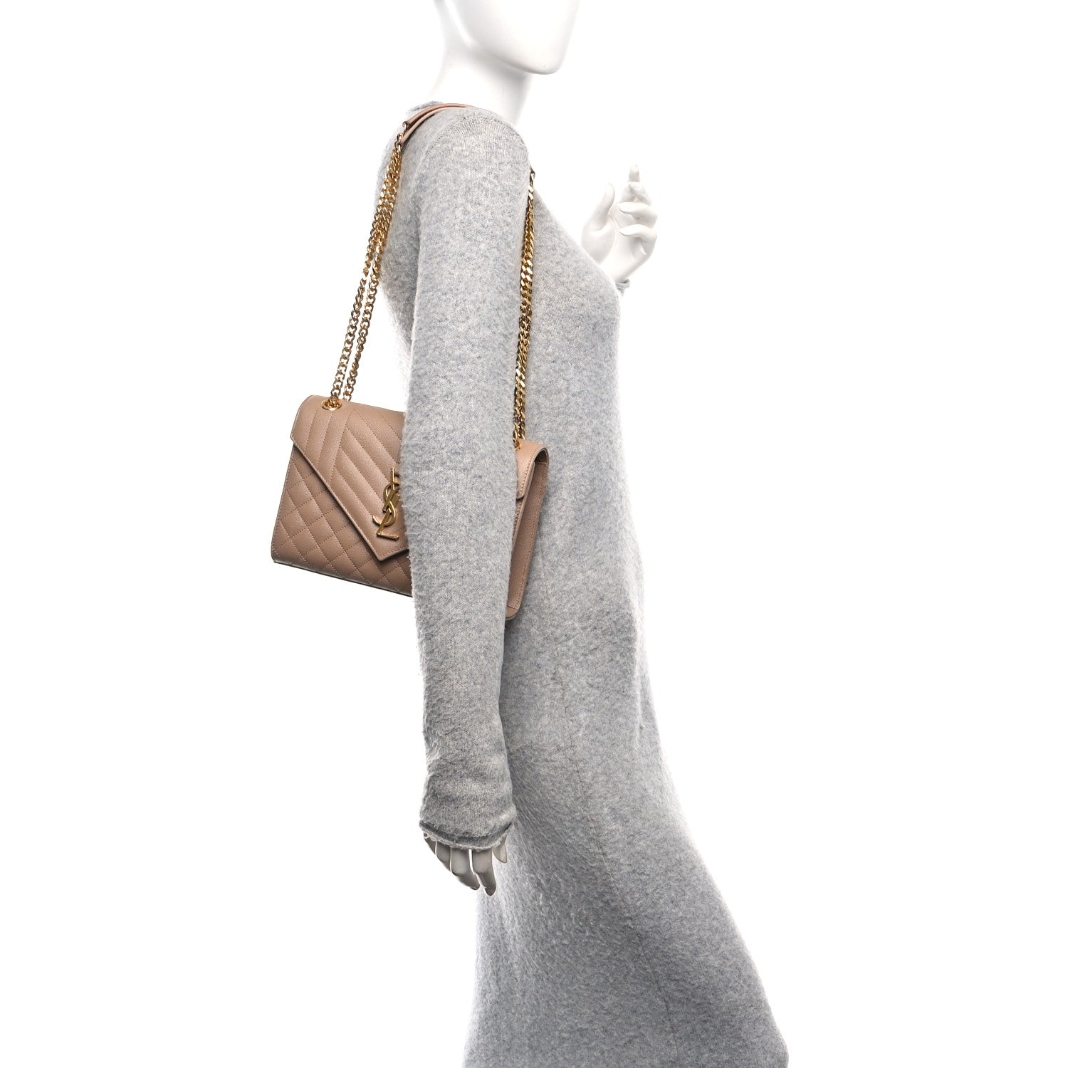 Saint Laurent Grain De Poudre Textured Mixed Matelasse Triquilt Medium Monogram Satchel New Nude 2 of 11