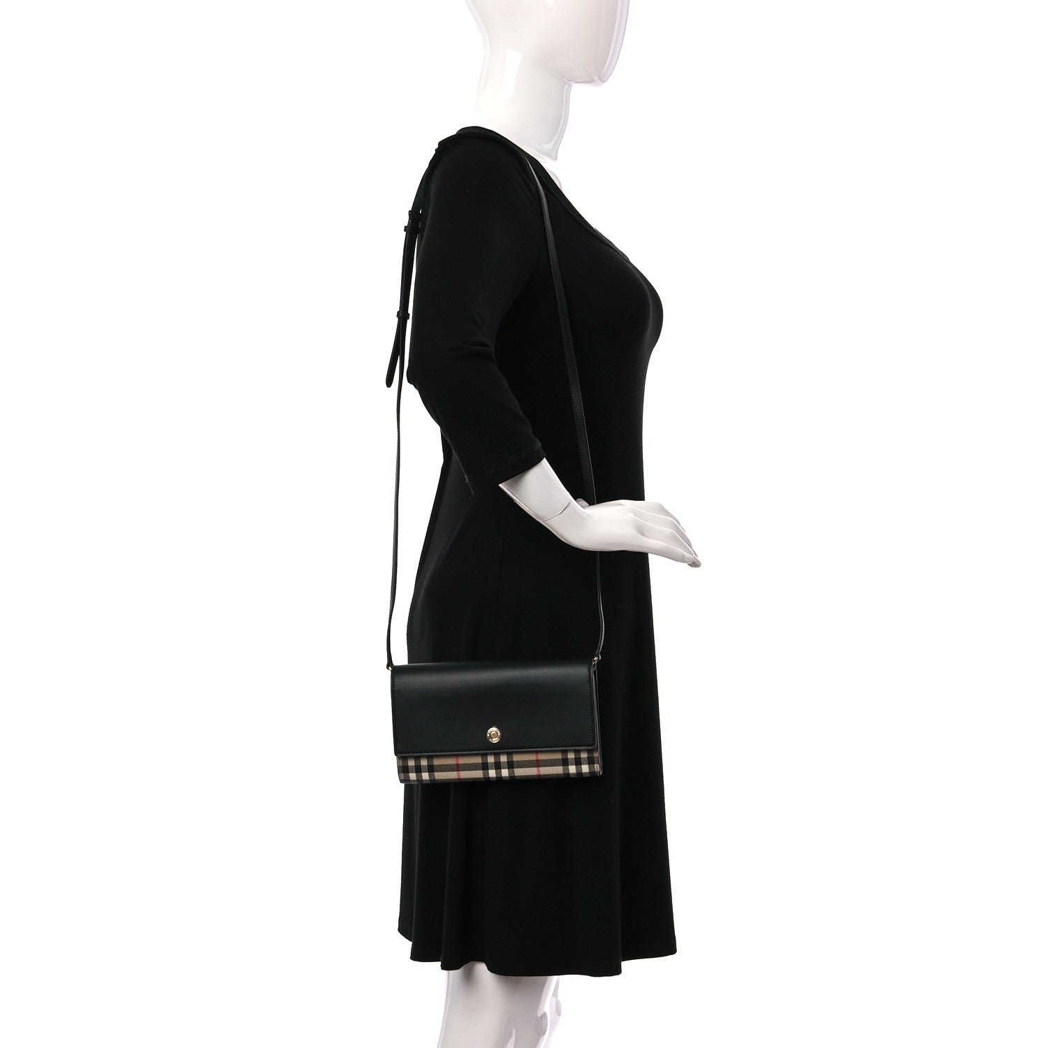 Burberry Calfskin Vintage Check Hannah Wallet with Detachable Strap Black 2 of 8