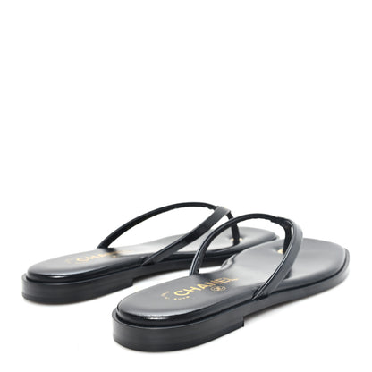 Chanel Goatskin Times Square Thong Sandals 38 Black 5 of 10