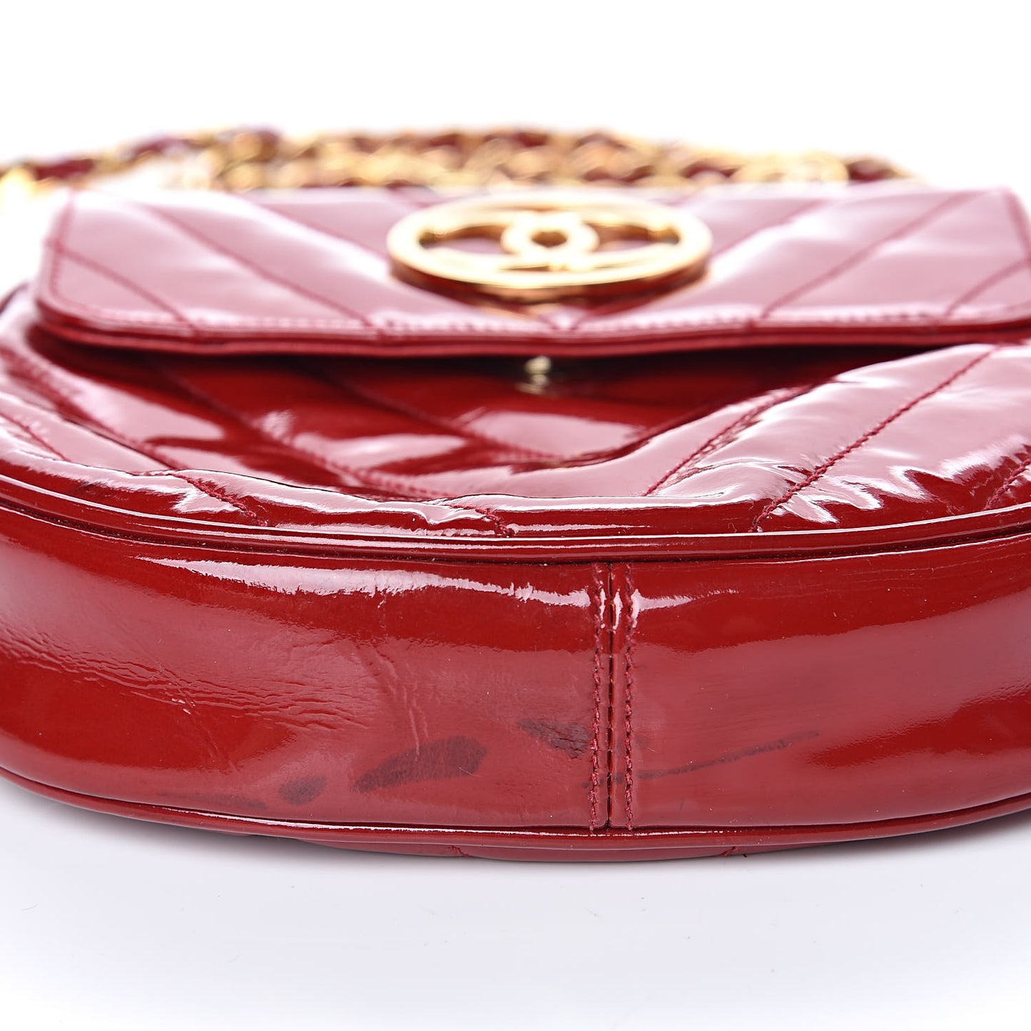 Patent Quilted Chevron Mini Flap Bag Red